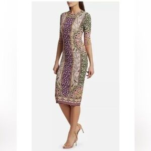 Alice + Olivia Desire Multicolor Delora Crewneck Fitted Midi Dress 4